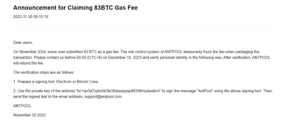 AntPool ใจป้ำ เสนอคืนเงินค่าธรรมเนียม 83 BTC ให้กับผู้ใช้ที่เผลอใส่ผิดมาเมื่อเดือนที่แล้ว