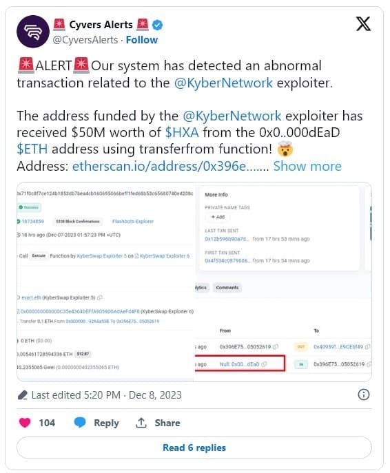 แฮ็กเกอร์ที่โจมตี KyberSwap มีการกระจายโทเค็น และเป็นผู้ถือ HAXcoin (HXA) อันดับต้นๆ