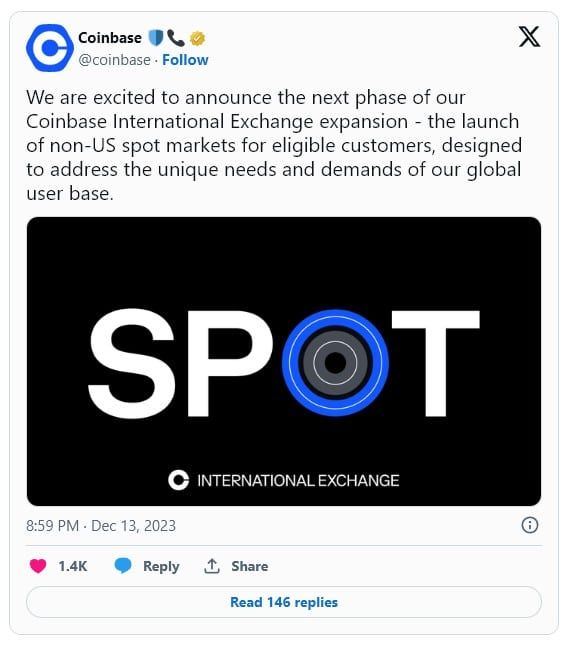 Coinbase เปิดตัวการซื้อขาย Spot Crypto สำหรับนักลงทุนสถาบัน นอกสหรัฐอเมริกา