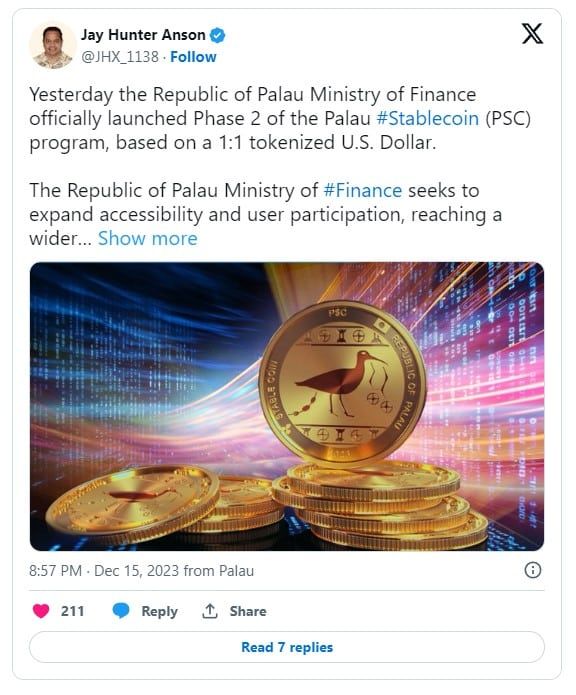 ปาเลา เปิดตัวการพัฒนา CBDC Stablecoin ในเฟสที่ 2 ร่วมกับ Ripple