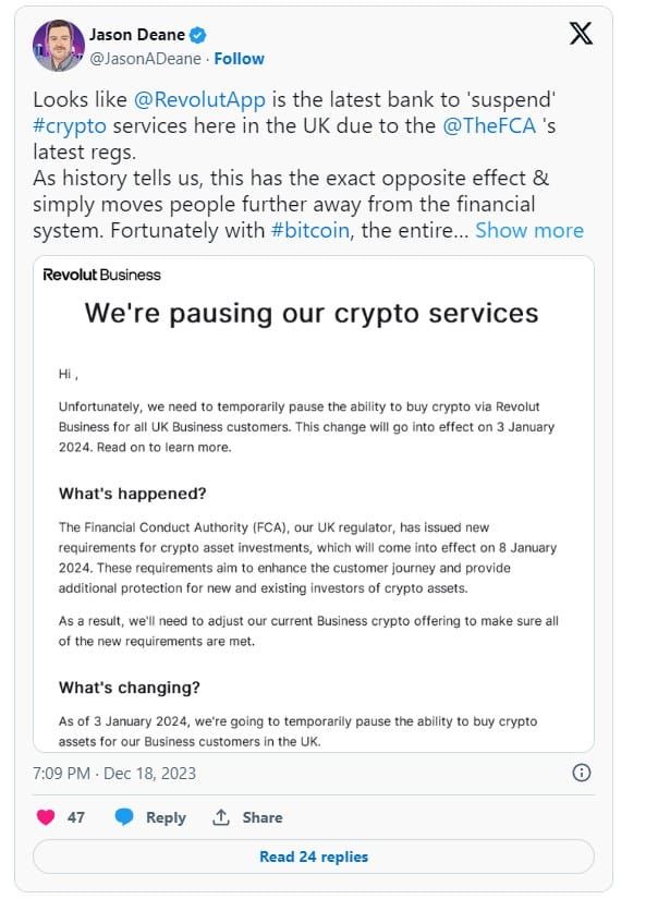 Revolut ประกาศหยุดบริการ Crypto ในอังกฤษชั่วคราว หลังต้องปฏิบัติตามเกณฑ์ใหม่ของ FCA