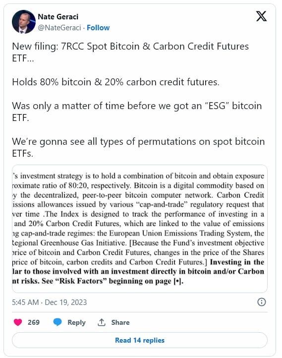 7RCC บริษัท Crypto ยื่นขอเปิดตัว Spot Bitcoin ETF ที่เป็นมิตรต่อสิ่งแวดล้อม กับก.ล.ต.สหรัฐฯ