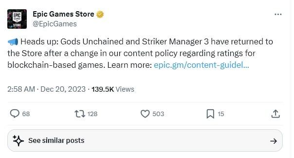 'Gods Unchained' และ 'Striker Manager 3' กลับมาบน Epic Games อีกครั้ง หลังได้จัดอยู่ในหมวด 'เกมสำหรับผู้ใหญ่เท่านั้น'