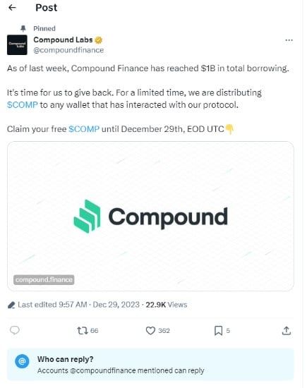 บัญชี X ของ Compound Finance ถูกแฮ็ก พร้อมแปะลิงก์ฟิชชิ่งเพื่อขโมย Crypto