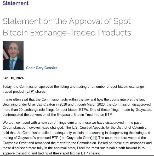 Spot Bitcoin ETF ได้รับการอนุมัติอย่างเป็นทางการจากสำนักงาน ก.ล.ต.สหรัฐฯ