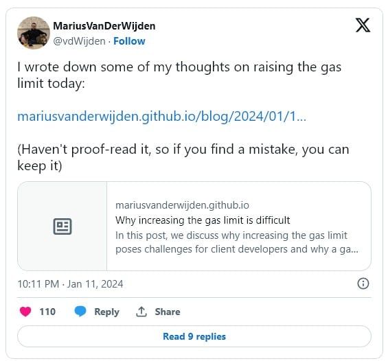 นักพัฒนา Ethereum หลายคน "ไม่เห็นด้วย" กับ Vitalik เรื่องเพิ่ม Gas Limit 33%