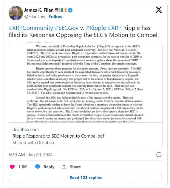 ทนายความ Ripple โต้แย้งศาลว่า คำขอของ SEC ที่จะขอตรวจงบการเงินเพิ่มเติมนั้น "มากเกินไปแล้ว"