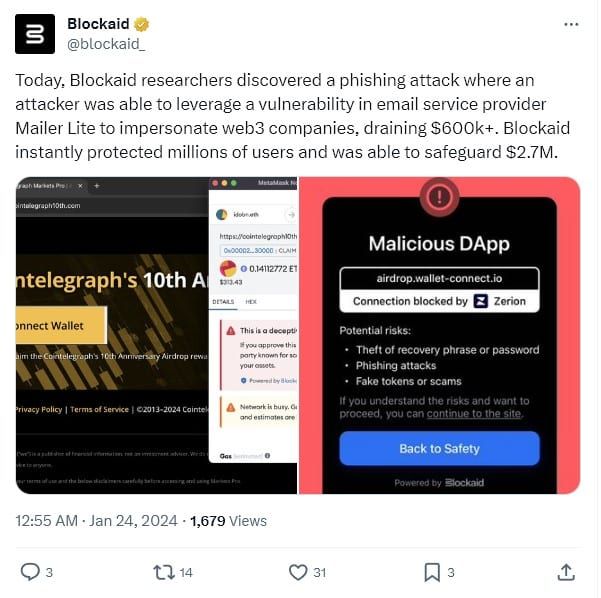 Mailer Lite ตกเป็นเหยื่อการโจมตีฟิชชิ่ง สูญเสียเงินกว่า 21 ล้านบาท