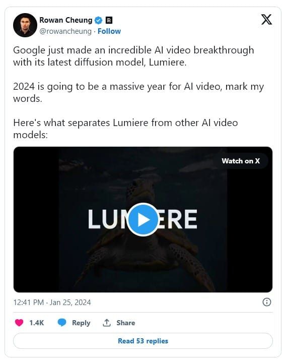 Google เปิดตัว 'Lumiere' เครื่องมือ AI สำหรับแปลงข้อความและรูปภาพให้เป็นวิดีโอที่สมจริง