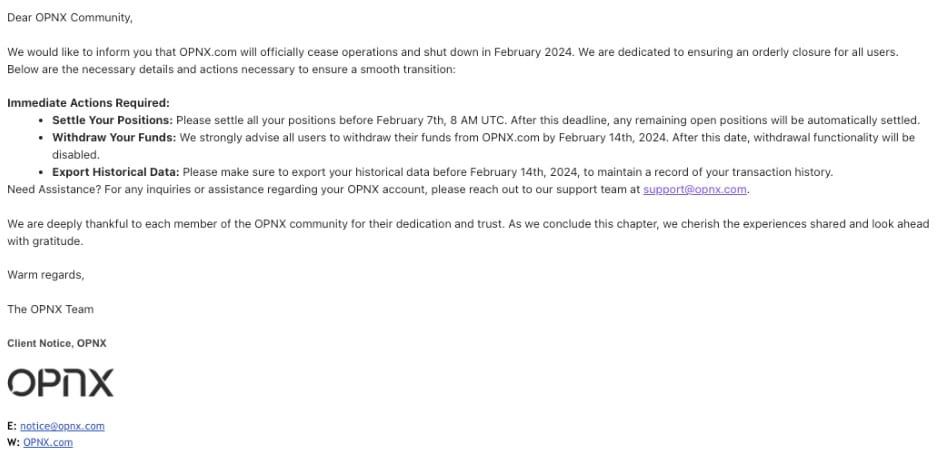 เว็บเทรด OPNX ของผู้ร่วมก่อตั้ง Three Arrows Capital ประกาศ "ปิดตัว" ภายในวันที่ 14 กุมภาพันธ์