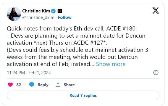นักพัฒนา Ethereum เตรียมกำหนดวัน Dencun hard fork วันพฤหัสบดีหน้า หากการทดสอบ 'ผ่านไปด้วยดี'