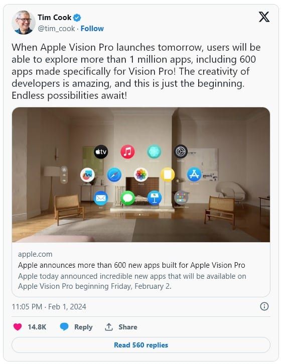 Tim Cook CEO ของ Apple เผยว่า เตรียมเปิดตัวฟีเจอร์ Generative AI ในปี 2024