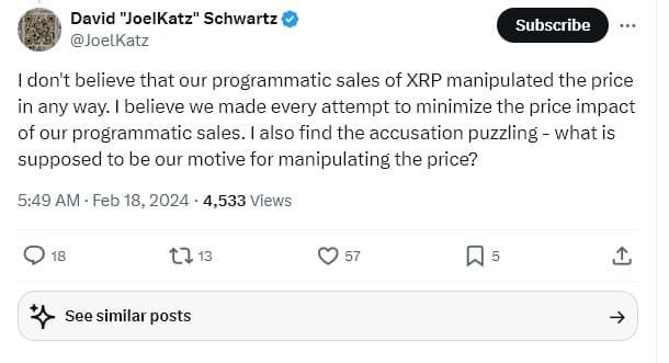 David Schwartz CTO ของ Ripple "ปฏิเสธ" ข้อกล่าวหาเรื่องการปั่นราคา XRP