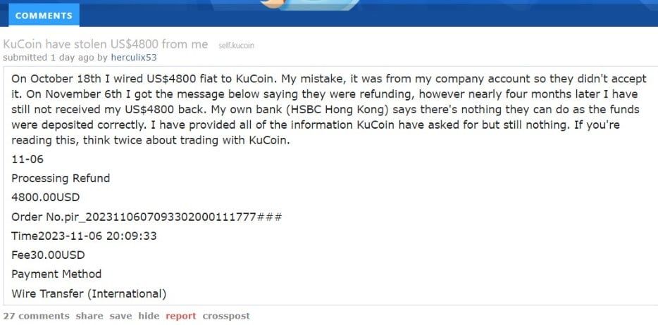 KuCoin ยืนยันไม่ได้อายัดบัญชีผู้ใช้และพร้อมช่วยเหลือเต็มที่ หลังมีบางคนโวยเงินถูกล็อคหลายเดือนแล้ว