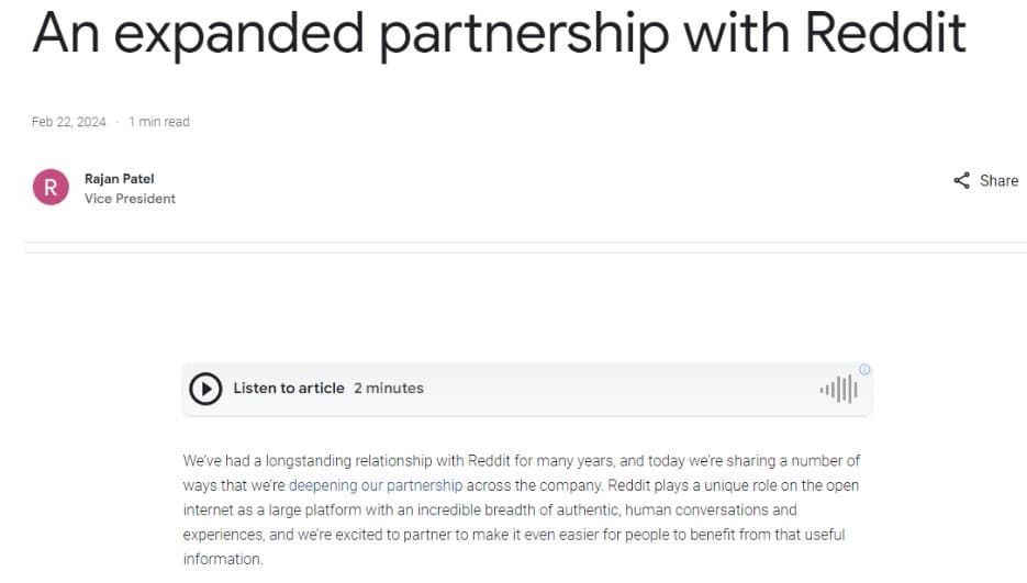 Google จับมือ Reddit เพื่อปรับปรุงโมเดลการฝึกอบรม AI