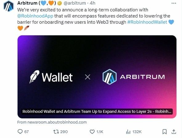 Robinhood Wallet เพิ่มการรองรับ Arbitrum สำหรับการ Swap โทเค็น
