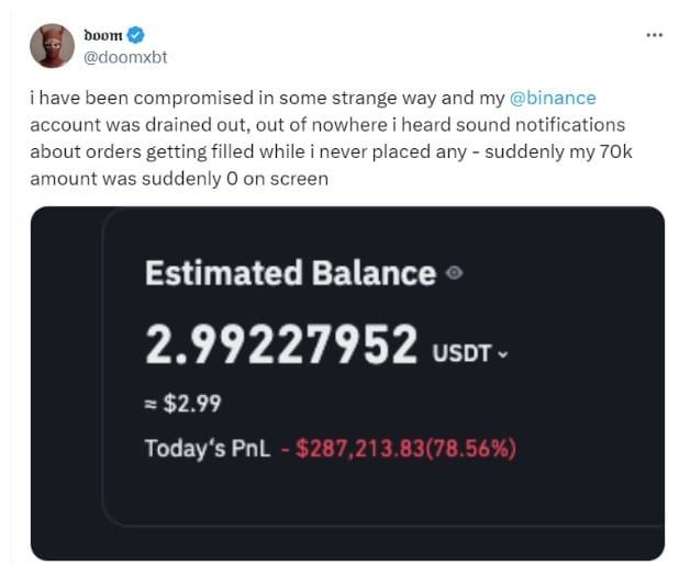 ผู้ใช้ Binance รายหนึ่งเผยว่า พบเหตุการณ์ “แปลกๆ” จนโดนแฮ็กเกอร์ถอนเงินไป 2.5 ล้านบาท