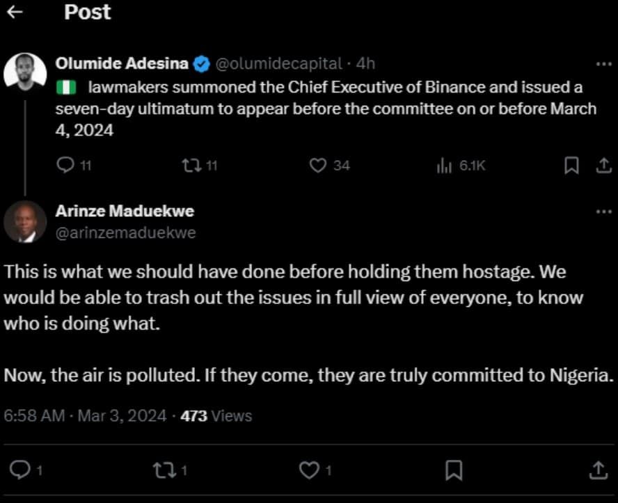 ไนจีเรีย ออกหมายเรียก CEO Binance ข้อหาต้องสงสัยเกี่ยวกับอาชญากรรมทางการเงิน