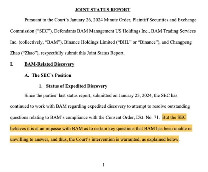 ก.ล.ต.สหรัฐฯ อ้างว่า Binance US 'ไม่เต็มใจ' ที่จะให้ข้อมูล พร้อมขอให้ศาลเข้ามาแทรกแซง