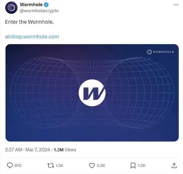 Wormhole ประกาศแจก Airdrop 617 ล้านโทเค็น "W" ให้กับผู้ใช้ระบบนิเวศ