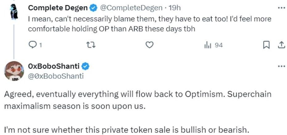 Optimism ขาย 19.5 ล้าน OP แบบ Private Deal มูลค่า 3000 ล้านบาท ด้านชุมชนบางคนมองว่า “ทีมงานก็ต้องกินต้องใช้เหมือนกัน”