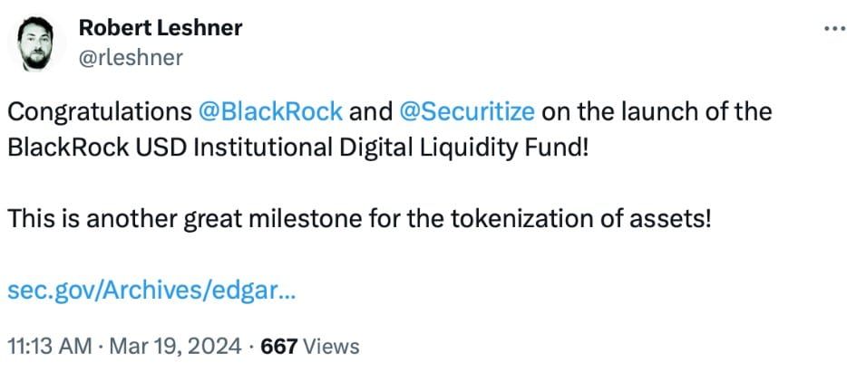 BlackRock ยื่น SEC ขอเปิดตัว "BlackRock USD Institutional Digital Liquidity Fund" กองทุนสินทรัพย์โทเค็นแห่งแรกของบริษัท
