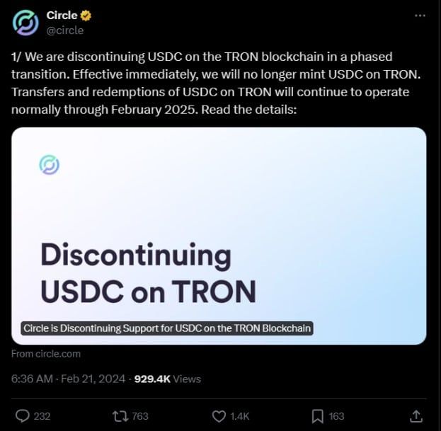 Binance เตรียมหยุดการสนับสนุนการฝากและถอน USD Coin ( USDC ) บน TRC-20 ตั้งแต่วันที่ 5 เมษายน