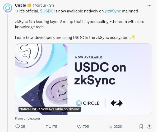 Circle เปิดตัว USD Coin (USDC) บน Ethereum zkSync เพื่อรองรับความต้องการที่มากขึ้น