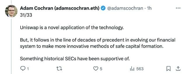 SEC กำลังขัดแย้งกับแนวทางของตนเองในอดีต ในการดำเนินการกับ Uniswap เกี่ยวกับคำจำกัดความของเว็บเทรด