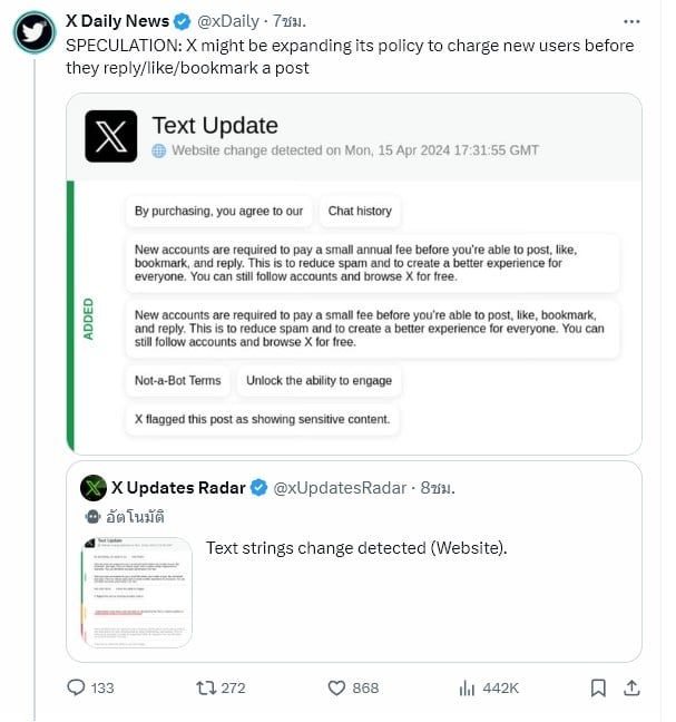 Elon Musk ยืนยันว่า X จะเริ่มเก็บเงินจากผู้ใช้ใหม่ด้วย 'ค่าธรรมเนียมเล็กน้อย' ในการโพสต์ , กดไลค์ หรือการตอบกลับ