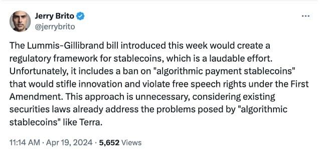 กลุ่มผู้สนับสนุน Crypto กังวลว่า ร่างกฎหมาย Stablecoin ในสหรัฐฯ จะ 'ละเมิดสิทธิ์ Free Speech'