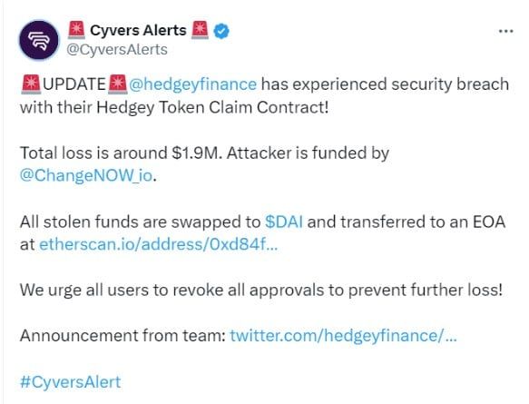 Hedgey Finance แพลตฟอร์ม DeFi โดนโจมตี เสียหาย 1,620 ล้านบาท