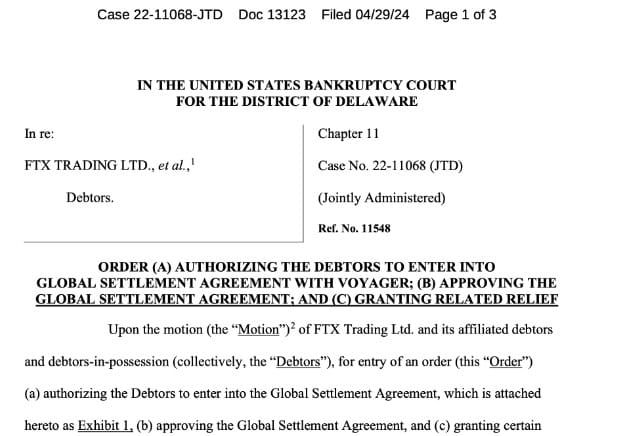 ผู้พิพากษาอนุมัติให้ FTX ทำข้อตกลง "ชำระหนี้" มูลค่า 450 ล้านดอลลาร์ (16,650 ล้านบาท) กับ Voyager Digital