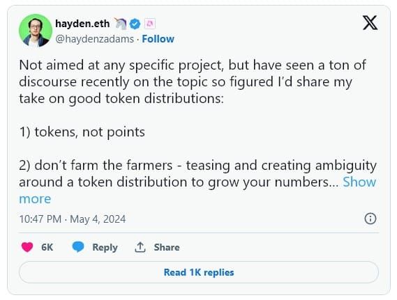 CEO Uniswap ประณามกลยุทธ์ 'Farm the Farmers' ในการเปิดตัวโทเค็น