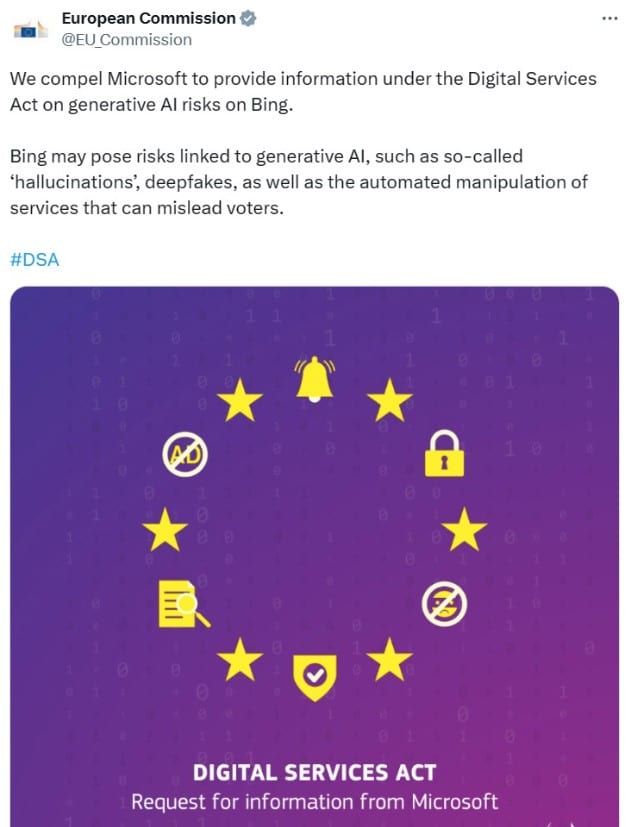 Microsoft เสี่ยงถูกปรับหลายพันล้านดอลลาร์ในสหภาพยุโรป เกี่ยวกับเครื่องมือค้นหา Bing AI