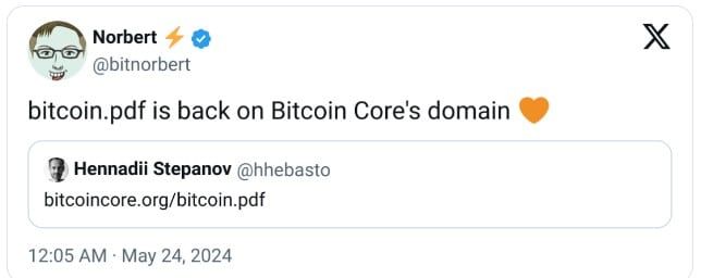 เอกสาร Bitcoin White Paper กลับมาอยู่ในเว็บไซต์ Bitcoin .org หลังจาก Craig Wrigh แพ้คดี