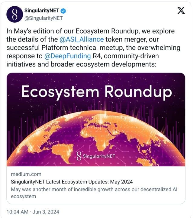 SingularityNET ประกาศวันควบรวมโทเค็น FET, AGIX, OCEAN เป็นโทเค็นใหม่ชื่อ "ASI"