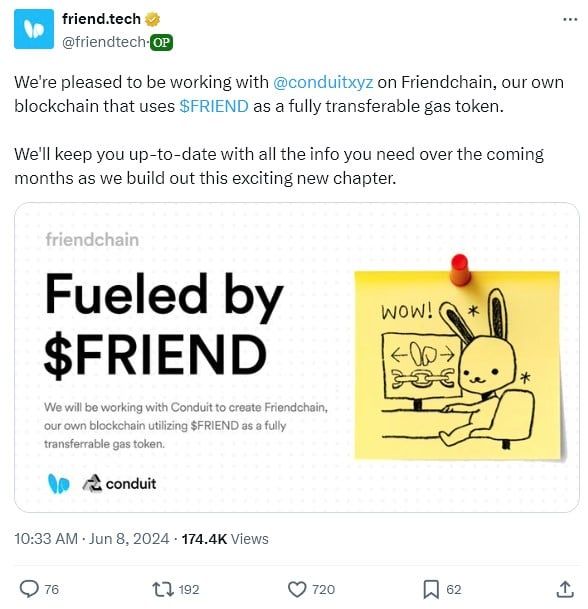 FriendTech เตรียมย้ายออกจาก Base ไปยัง "Friendchain" เครือข่ายบล็อคเชนตัวใหม่