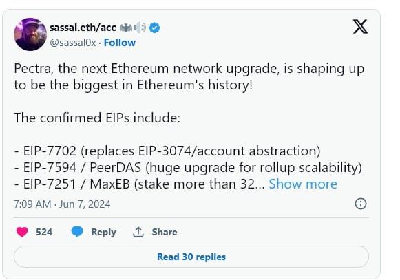 การอัพเกรด Prague-Electra (หรือ Pectra) จะเป็นหนึ่งในการอัพเกรดของ Ethereum (ETH) ที่ใหญ่ที่สุด