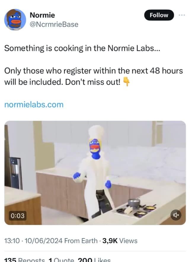 Normie โครงการ Memecoin บน Base ไล่นักศึกษาฝึกงานออก หลังโพสวิดีโอที่ไม่เหมาะสมบน X