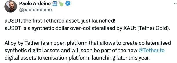 Tether เปิดตัว Alloy (aUSDT) Stablecoin ดอลลาร์สหรัฐที่หนุนด้วยทองคำ