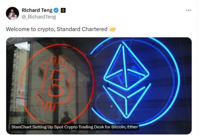ลือ....Standard Chartered อาจกำลังซุ่มดำเนินการเปิดตัวการซื้อขาย BTC และ ETH ของลูกค้าสถาบัน