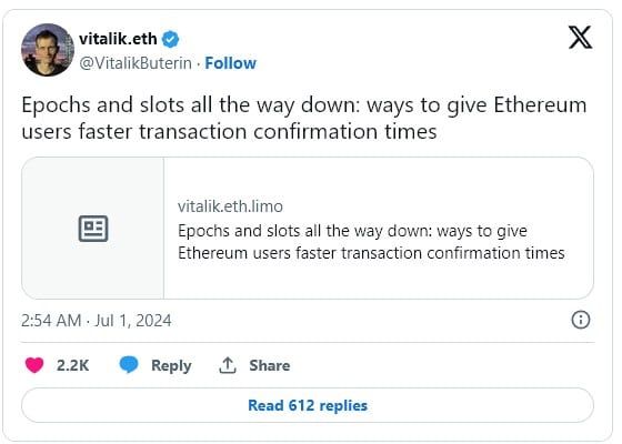 Vitalik Buterin เผยโมเดลใหม่ ช่วยเพิ่มความเร็วในการทำธุรกรรม Ethereum ให้เร็วขึ้น