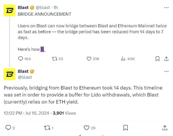 Blast ประกาศ "ลด" เวลาการถอนเงิน จากเดิม 14 วันเหลือเพียง 7 วัน