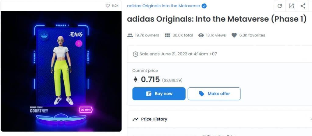 Adidas Originals NFT ขึ้นอันดับ 2 ในการจัดอันดับของ OpenSea
