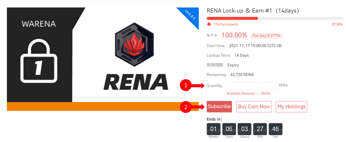 Warena x Gate: HODL & Earn — ล็อค RENA เพื่อรับ APR 100% (ระยะที่ 1)