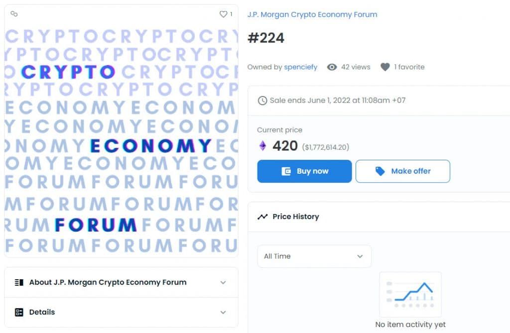 JPMorgan แจก NFT ให้แก่ผู้เข้าร่วมงาน “Crypto Economy Forum for TradFi Investors”