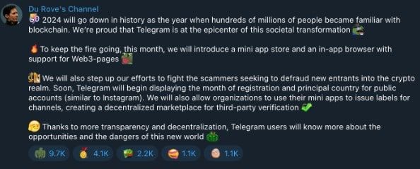 Telegram เตรียมเปิดตัว "Mini App Store" ในช่วงปลายเดือนกรกฎาคมนี้ — Pavel Durov ผู้ก่อตั้ง กล่าว