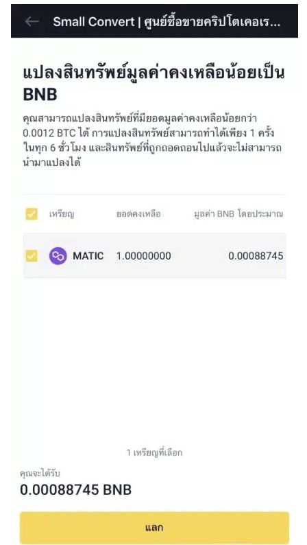 มาแล้ว Small Convert บน Binance TH