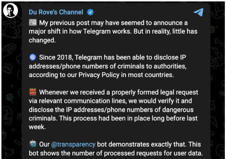 “Telegram เปิดเผย IP ของอาชญากร มาตั้งแต่ปี 2018 แล้ว” Pavel Durov ซีอีโอยืนยัน